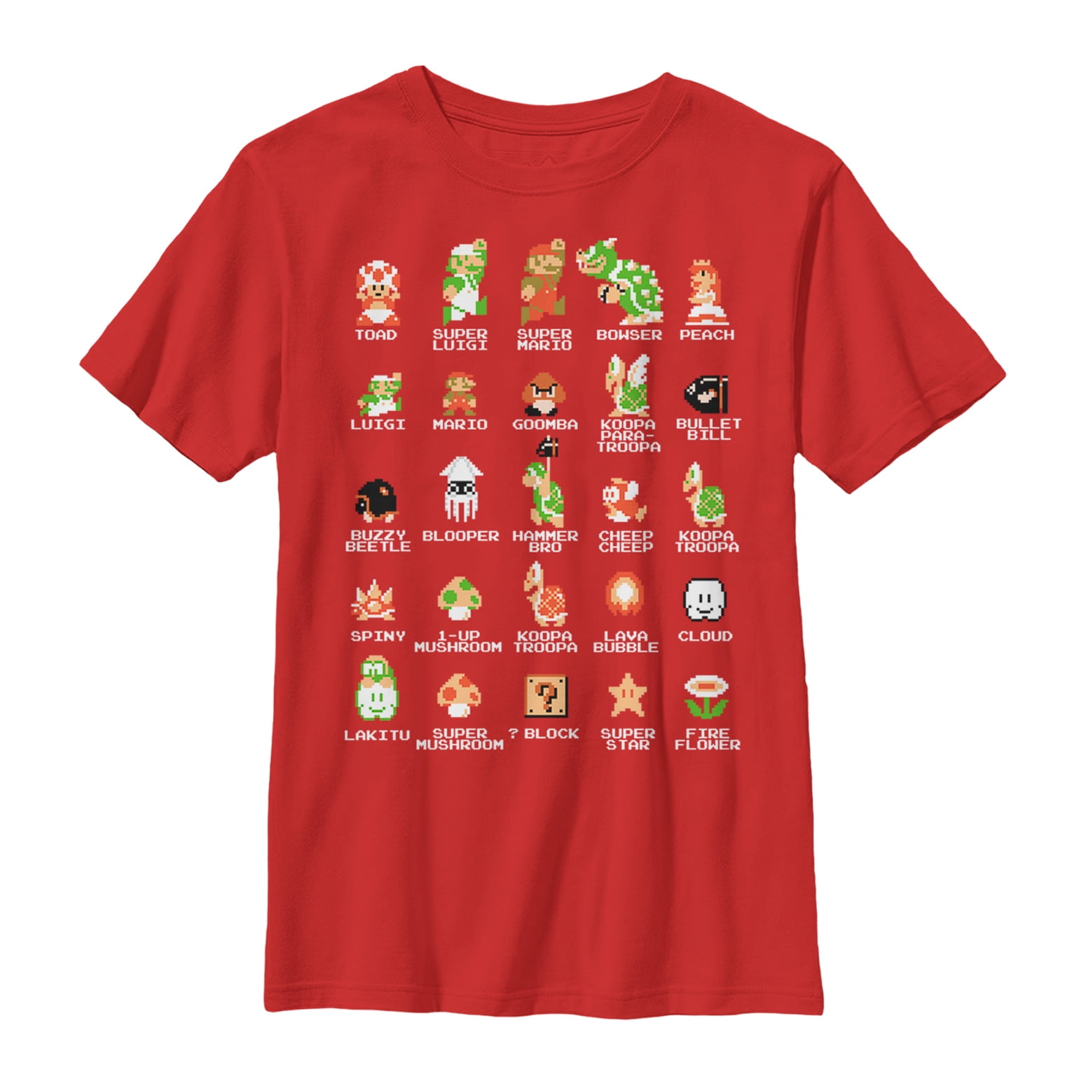 Boy's Nintendo Super Mario Bros Character Guide Graphic Tee Red