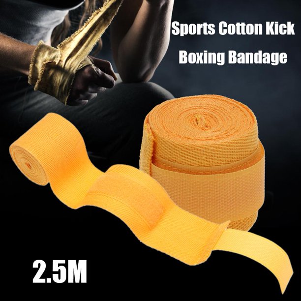 Correas Plegables 2 uds 2,5 m deportes algodón Kick Boxing vendaje Sanda muñeca guantes de mano (amarillo)