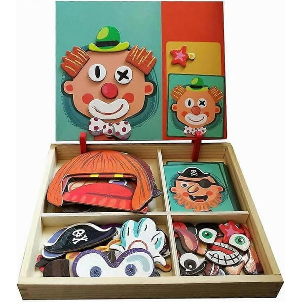 Wooden Magnetic Jigsaw Puzzles Toy, Toddler Craft Toys Educational Travel Puzzle Games Double Sided Drawing Easel for Boys and Girls