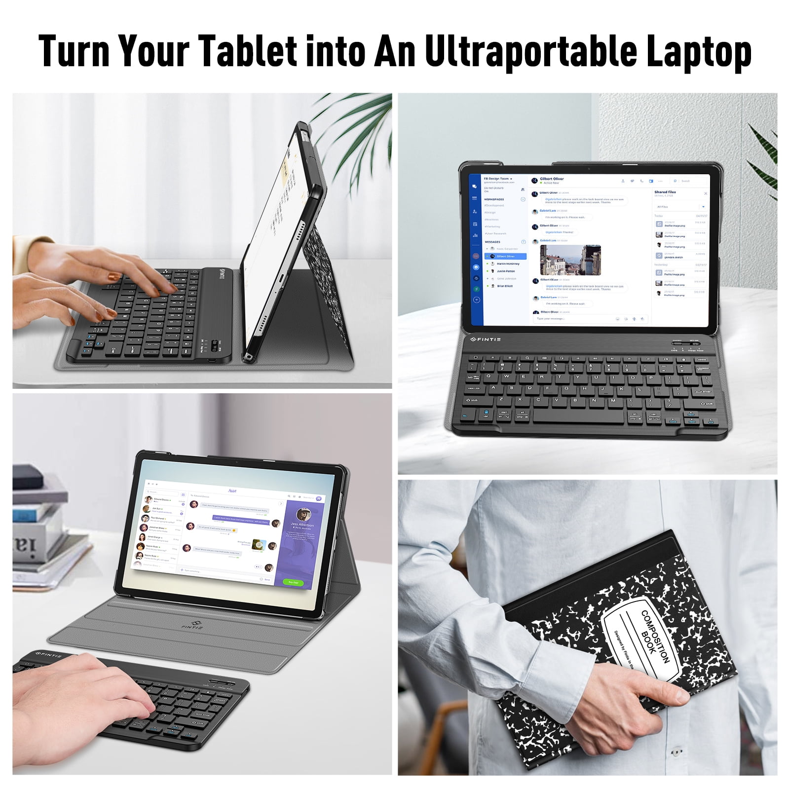 Fintie Keyboard Case for Samsung Galaxy Tab A11 Plus 11" 2025 / Tab A9 Plus 11" 2023, Slim Lightweight Stand Cover with Magnetically Detachable Wireless Bluetooth Keyboard, Composition Book