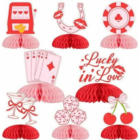 Decorations Red Casino Lucky In Love Honeycomb Centerpieces 8Pcs Casino Table Decoration Cocktail Cherry Vegas Bridal Shower Decor Game Night Poker Dice Party Supply$$Electronics Accessories