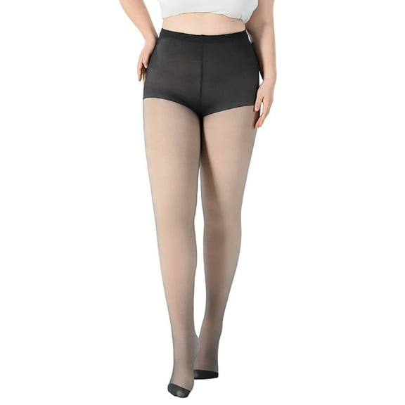 hoksml Women's Plus Size Fleece Lined Tights Winter Warm Leggings Thick Sheer Black Skin Tone Translucent