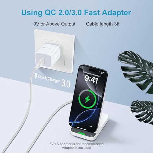 Fast Wireless Charging Station for Google Pixel 9/9 Pro/9 Pro XL/Fold/8 Pro/8a/8/7a/7 Pro, Android Phone Wireless Charger Stand Desk with QC3.0 Adapter for Samsung Galaxy S25/S24/S23 Ultra, iPhone 16