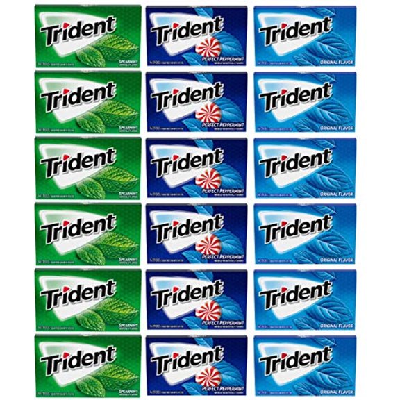 Trident Sugar Free Gum Variety Pack, Spearmint, Perfect Peppermint & Original Flavors, 18 Count (Pack Of 1)