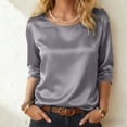 thumbnail image 2 of mgoYE Women Silk Satin Tops Short Sleeve Blouse Crew Neck Shirts Business Casual Outfits(Grey,2XL), 2 of 9