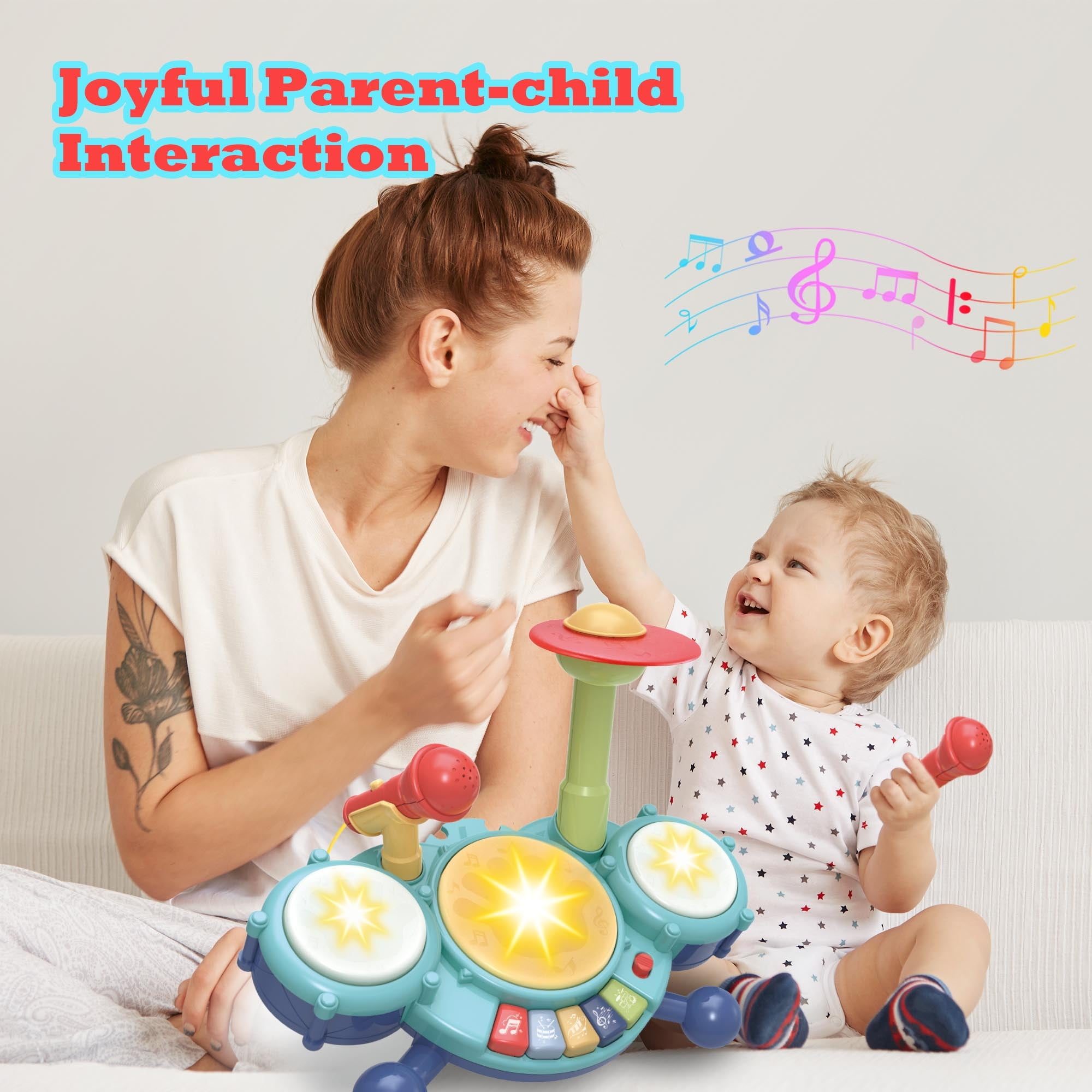 Contixo Kids Drum Set with Lights and Sounds, 5 Playback Modes Musical Instrument for Ages 2 to 5, Blue