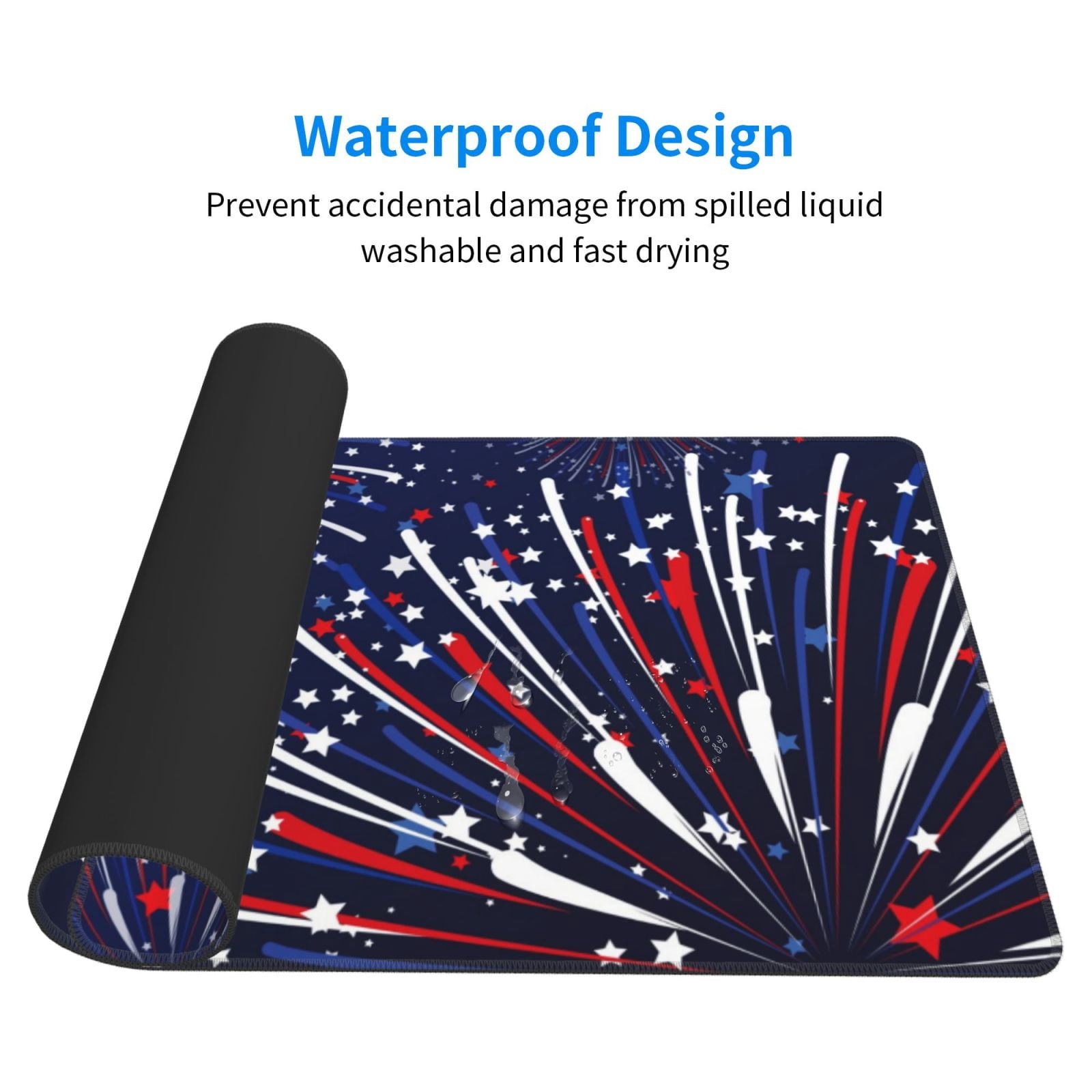 Rateoe Red White Blue Fireworks 1 Print Mouse Pad - Extended Large Gaming Mousepad,Non-Slip Stitched Edge,16x29.5 Inch