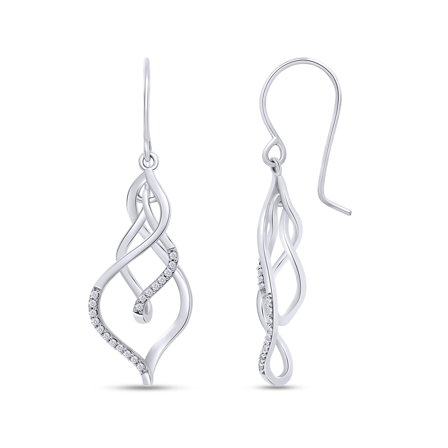 アクセサリー TSUTSUMI 10K White Gold Earrings AFFY White Natural Diamond Triple Flame Drop Earrings in 10k White