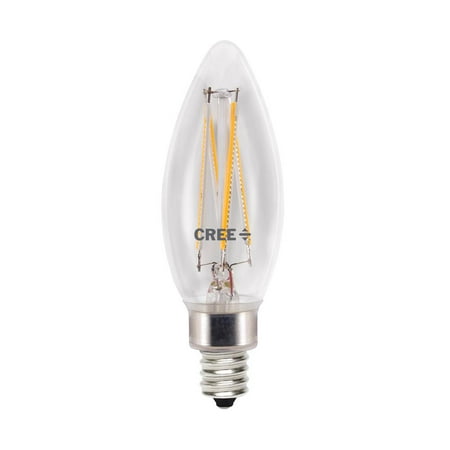 

Cree Lighting B11 Clear Glass Filament Candelabra 40W Equivalent LED Bulb 350 lumens Dimmable Soft White 2700K 25 000 hour rated life 90+ CRI Good for Enclosed | 1-Pack