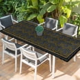 thumbnail image 2 of Vintage Navy Blue Roses Table Cloths for 8 Foot Rectangle Tables, Abstract Art Floral Green Leaves Patio Waterproof Elastic Fitted Tablecloths, Washable Rectangular Table Cover for Camping, 2 of 8
