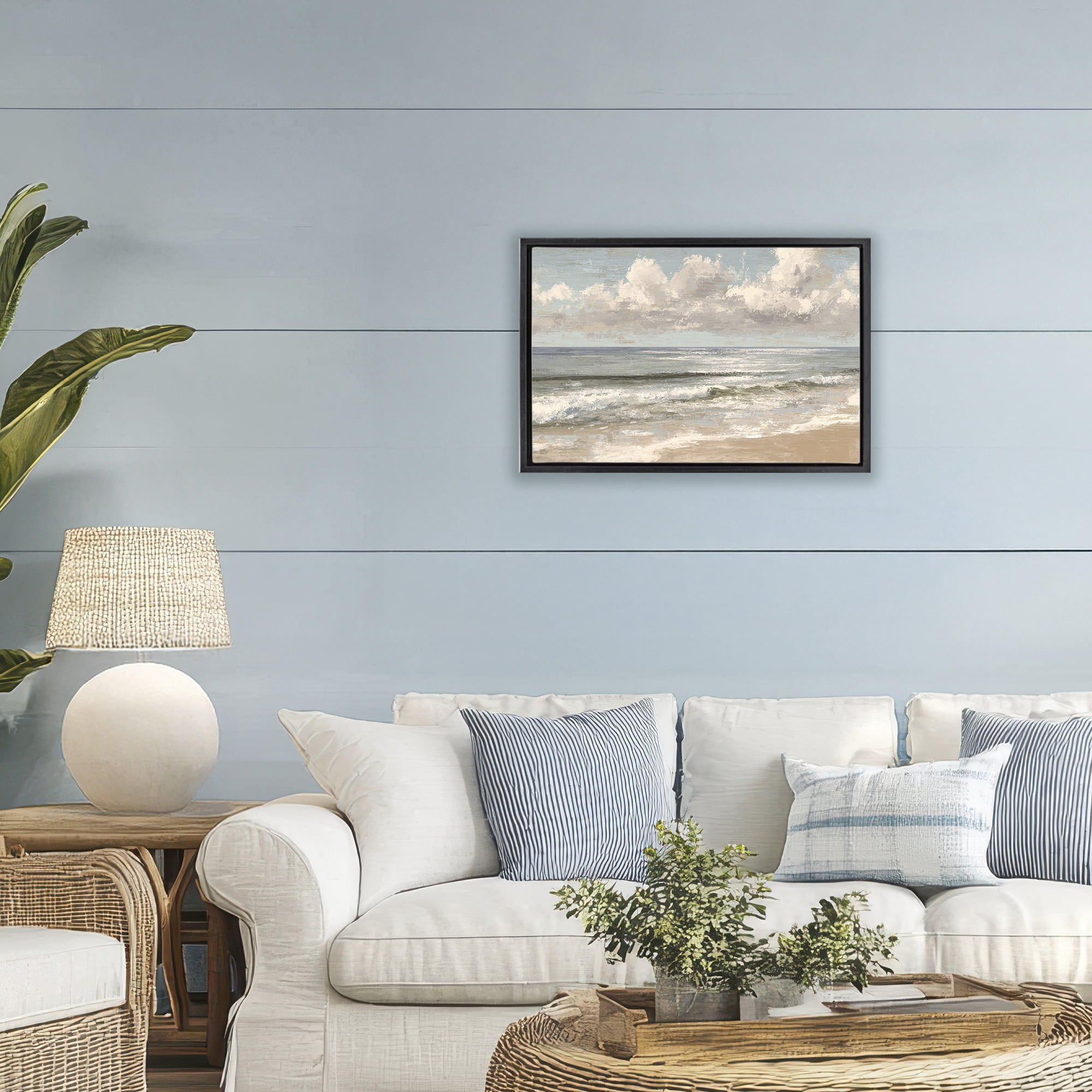 Stupell Industries Distressed Beach Horizon Black Framed Floater Canvas Wall Art, design by Jacky Ngan