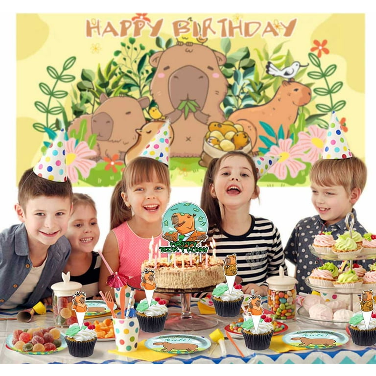 Obussgar Capybara Decorazioni per feste di compleanno – Capybara Party Supplies tra cui striscioni Happy Birthday, spirali, topper per torte, centerpieces, palloncini, adesivi, tovaglia (LQ