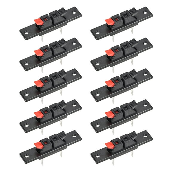 2 Ways Spring Speaker Terminal Clip Push Release Connector Audio Cable Terminals Strip Block Black Red WP2-35 ,10Pcs