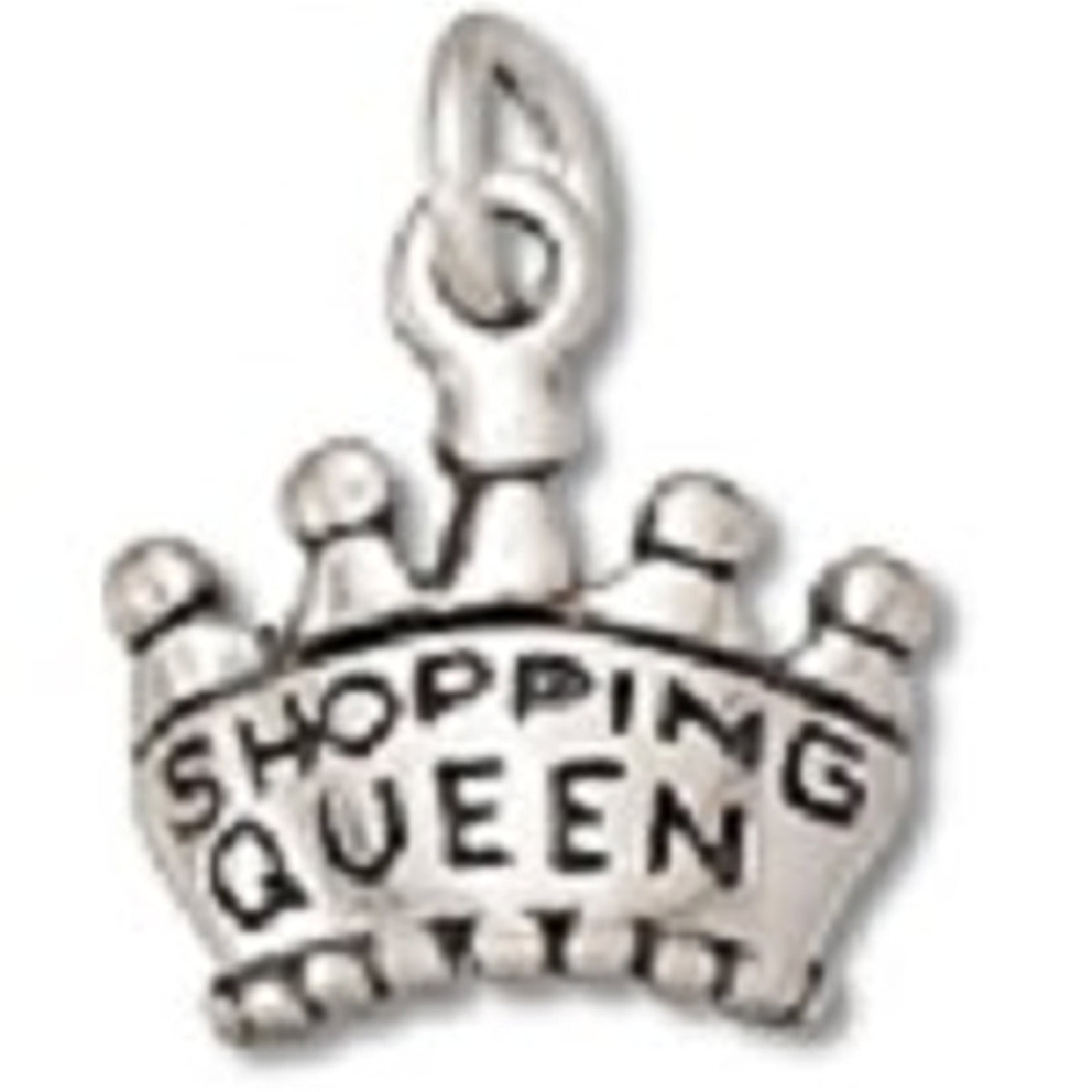 Sterling Silver Womens 1mm Box Chain Queen Of Shopping Crown Pendant Necklace