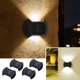 thumbnail image 1 of Solar Wall Lights Up Down Out Exterior - Pack de 4 apliques negros modernos para porche, jardín, patio, IP65 impermeables, blanco cálido, 1 of 9