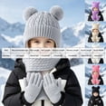 thumbnail image 3 of KPOPLK 3Piece Girls Boys Solid Color Beanie Hat Glovs Set Fleece Lined Winter Hat with Pom Pom for Cold Weather(3-8 Years,White), 3 of 6