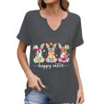 thumbnail image 1 of Corto para las Mujeres Casual Verano 2025 Pascua Impresión V-Cuello Camiseta, Ligero 95% Poliéster 5% Spandex Top para Toda la Temporada Hogar Y Diario, 1 of 7