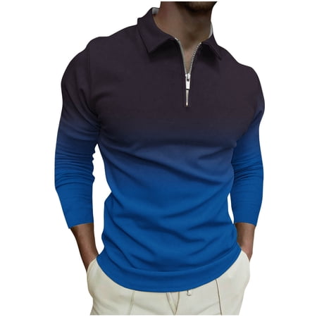 ZCFZJW Men s Quarter Zip Ombre Pullover Sweater Long Sleeve Big and Tall Regular Fit Casual Polo Sweater Slim Fit Mock Neck Sweatshirt Tops Blue XXL