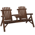 thumbnail image 1 of Outsunny Wooden Outdoor Double Bench Set with Center Table, Carbonized, 1 of 10