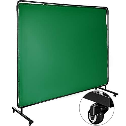 Mophorn 6 x 6 Welding Screen with Frame Green Vinyl Portable Welding Curtain with Wheels Light-Proof Welding Protection Screen Professional 