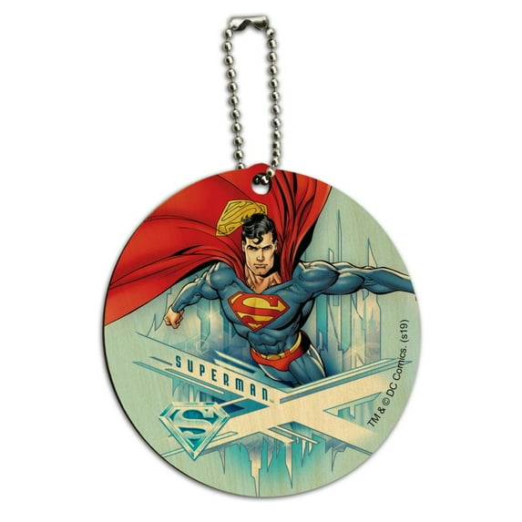 Superman Solitude Round Wood Luggage Card Suitcase Carry-On ID Tag