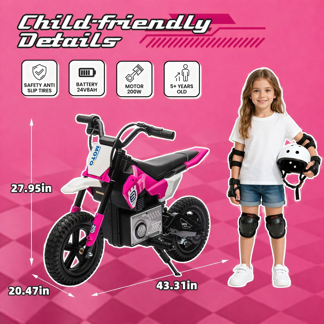 24V Electric Dirt Bike for Kids 5-12, SHINPT Ride On Toys for Kids 5-12, Toddler Motorcycle with 200W Motor, Speeds 3.11-9.32MPH, Electric Toy Motorcycle with Rear Shock Absorber, LED Lamp, Music