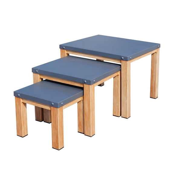 Direct Wicker 3-Piece Versatile & Stylish Aluminum Outdoor Square Table Set-Gray