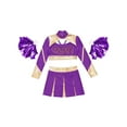 thumbnail image 3 of TiaoBug Kids Girls Cheerleading Outfits Cheer Print Crop Top with Pleated Skirt Purple 8, 3 of 5
