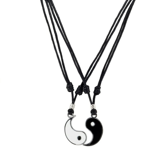 BlueRica Yin Yang Pendant Couple Set on Adjustable Black Cord Necklaces