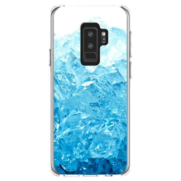 DistinctInk Clear Shockproof Hybrid Case for Samsung Galaxy S9+ PLUS (6.2" Screen) - TPU Bumper, Acrylic Back, Tempered Glass Screen Protector - Clear Blue Ice Image Print
