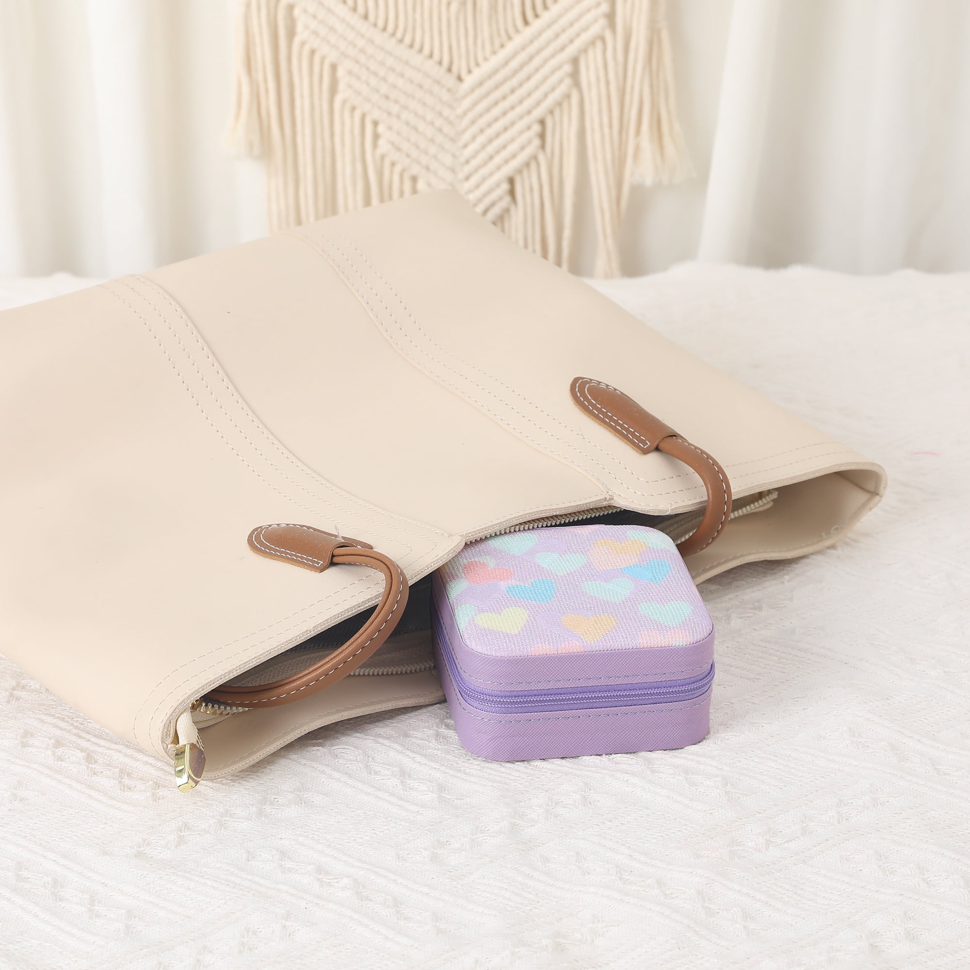 Unique Bargains Mini Jewelry Box for Women PU Leather Organizer with Zipper Light Purple