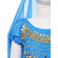 thumbnail image 5 of Alvivi Kids Girls Belly Dance Performance Halloween Costume Crop Tops Pants Hip Scarf Headscarf Set Sky Blue 5-7, 5 of 7