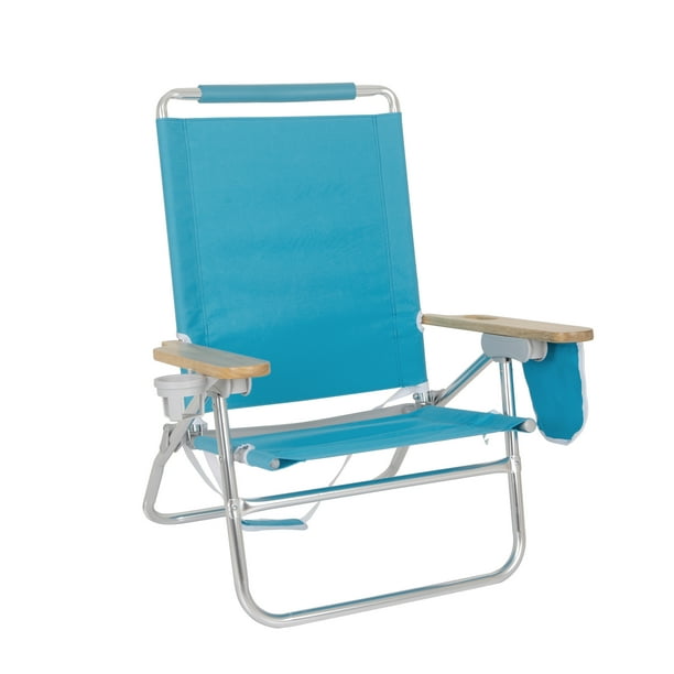 Mainstays Wood Arm Reclining Comfort Height Beach Chair, Teal