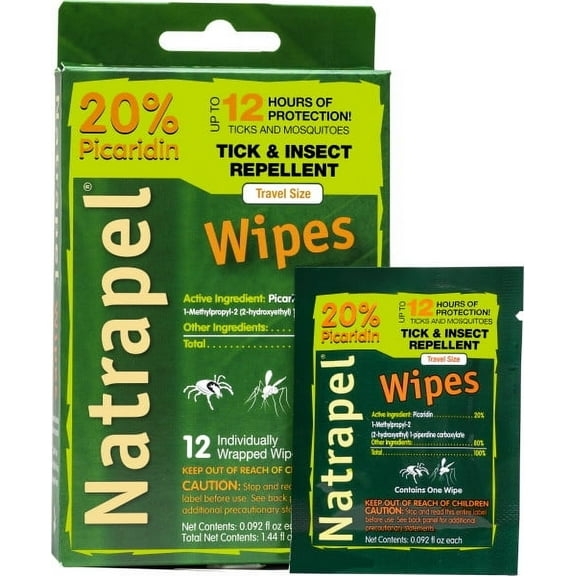 Natrapel Tick & Insect Repellent 12-Hour Wipes, 12 Count