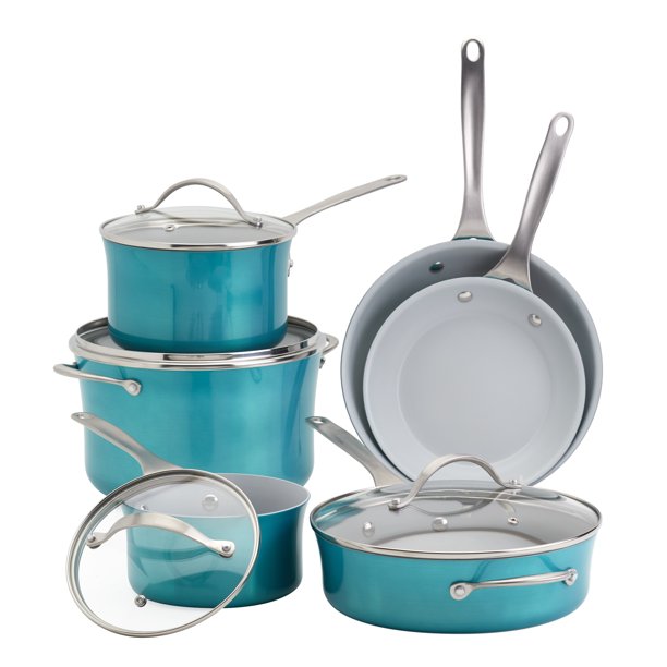 Frigidaire 10Piece Nonstick Aluminum Cookware Set, Aqua