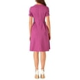 thumbnail image 3 of INSPIRE CHIC Women's Round Neck Short Sleeve Pleated Vintage 1950s Midi Dress S Purple, 3 of 5