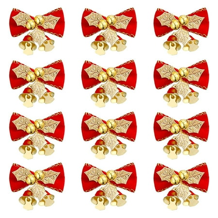 

SIEYIO Christmas Tree Hanging Bow and Bells Door Wall Pendants Festival Ornaments Retro HandCrafts Bowknot Bell for Theme Party