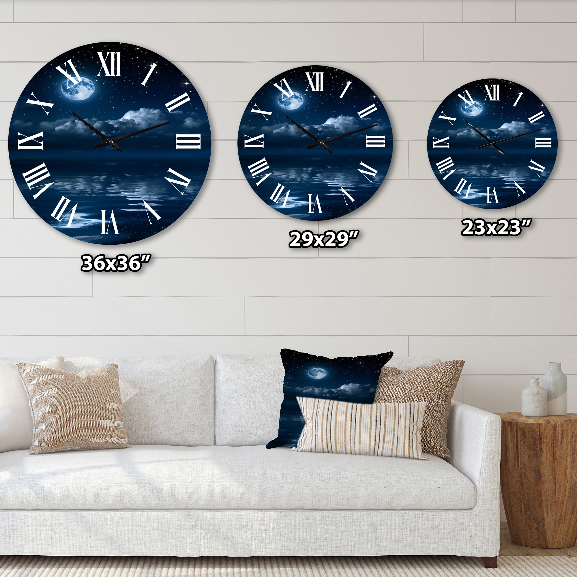 Designart 'Full Moon In Cloudy Night Sky I' Nautical & Coastal Wall Clock