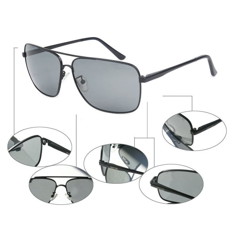 JUST GO Men Metal Frame Square Aviator Polarized Sunglasses, 100