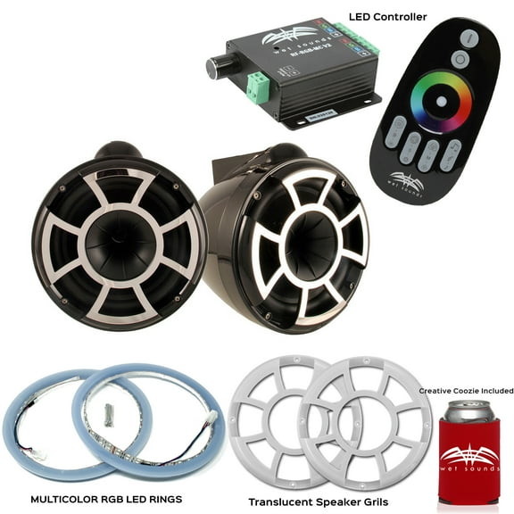Wet Sounds REV10B-X X-Mount Tower Speakers with RGB LED Speaker Rings, Translucent Grills & LED Music Controller