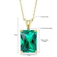 thumbnail image 3 of Gem Stone King 18K Yellow Gold Plated Silver Green Nano Emerald and White Diamond Pendant Necklace for Women (6.52 Cttw, Gemstone May Birthstone, Emerald Cut 14X10MM, with 18 inch Silver Chain), 3 of 5