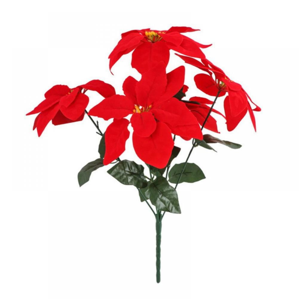 Artificial Poinsettia Flowers, 5 Prongs Fake Poinsettia Bouquet Red
