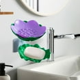 thumbnail image 6 of Double Layer Soap Dish Holder for Shower Cute Lotus Shape Adhesive Tray Wall Mounted No-Drilling Drain Soap Box Soap Rack for Bathroom Bathtub Kitchen Organization, 6 of 8