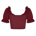 thumbnail image 4 of Annhoo Womens Summer Crop Tops Pleated Puff Square Neck Short Sleeve Shirts Slim Vacation Going out Blouses, 4 of 9