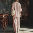 thumbnail image 2 of Morttic Women's Batwing Top & Wide Leg Pants Set – V-Neck, Side Pockets, Solid Color Casual Summer Two Piece Pink，S, 2 of 4