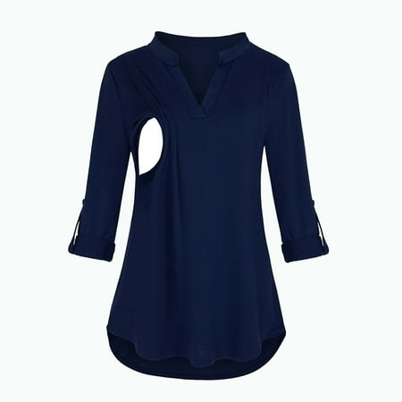 

Tejiojio Maternity Labor Nursing Clothing Clearance Maternity Womens Nursing Solid Color V-Neck Long Sleeve Round Neck Breastfeeding Blouse