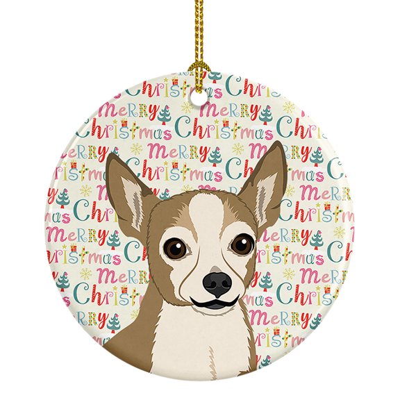 Chihuahua Silver and Tan Christmas Ceramic Ornament 2.8 in x 2.8 in