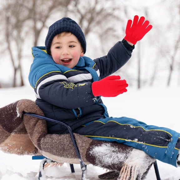 FOMIYES Red Knitted Winter Gloves Full Finger Warm Gloves for Cycling and Outdoor Use