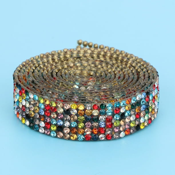 Cinta De Diamantes De Imitación De Cristal De 1 M, Aplique De Bandas De Malla De Vidrio De Diamantes De Imitación para Planchar, Aplique De Bandas De Malla (Colorido 6 Filas, 1 Metro)