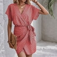 thumbnail image 6 of Waist Tie Floral Short Sleeve Dress, Elegant Versatile Dress for Dating Party Daily Commute, 6 of 6